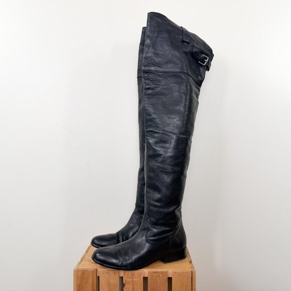 Dolce Vita Genuine Leather Black Thigh High Flat Heel Boots - Size 9 - Picture 2 of 6